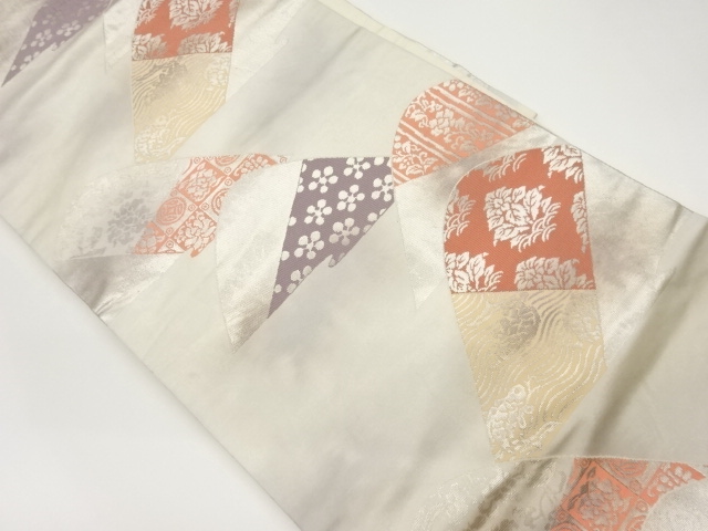 山並に鯉・花々模様織出し名古屋帯